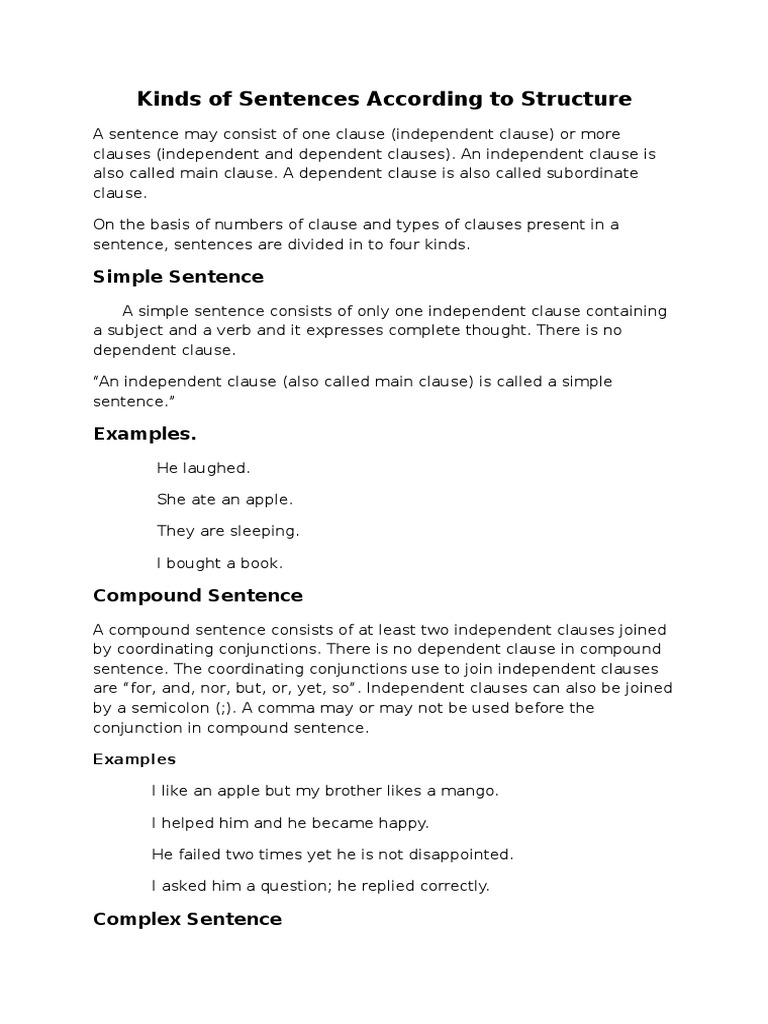 Kinds of Sentences According To Structure | PDF