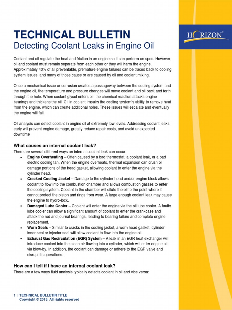 Detecting Coolant Leaks in Engine Oil | PDF | Internal Combustion ...