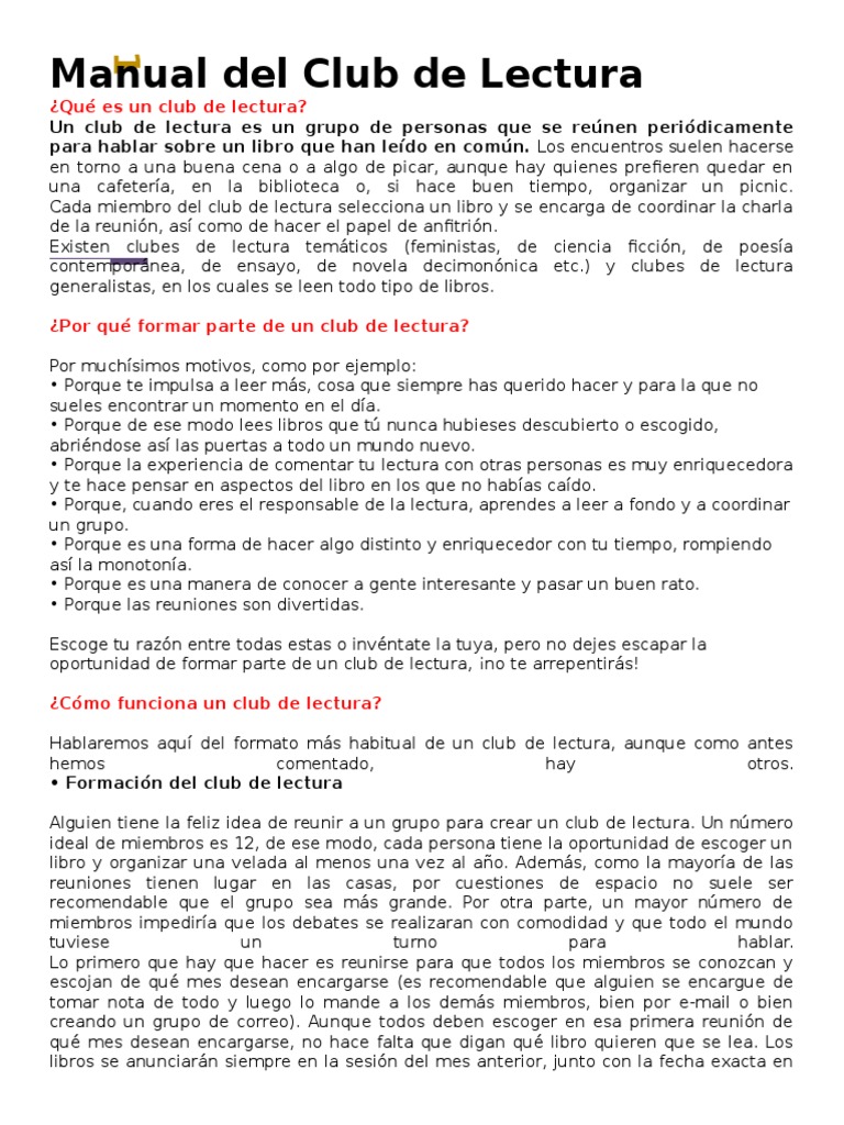 Cómo Crear un Club de Lectura | PDF | Lectura (proceso) | Libros