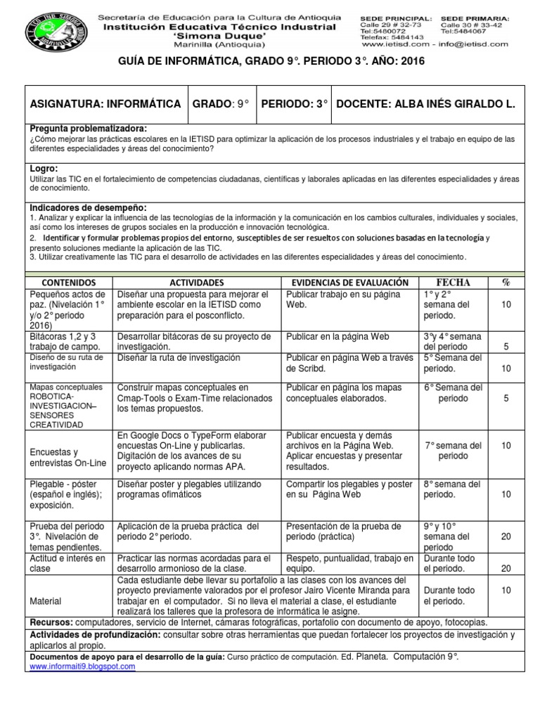 Guia 3 de Informática 9° 2016 | PDF