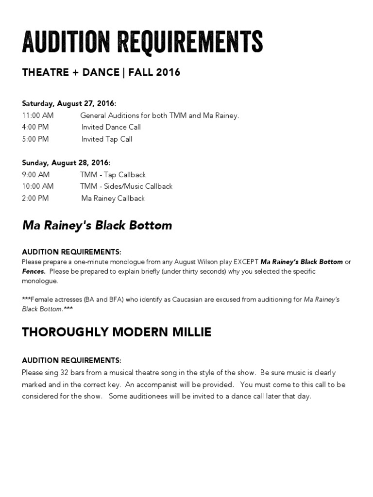 FALL 2016 Audition Requirements | PDF