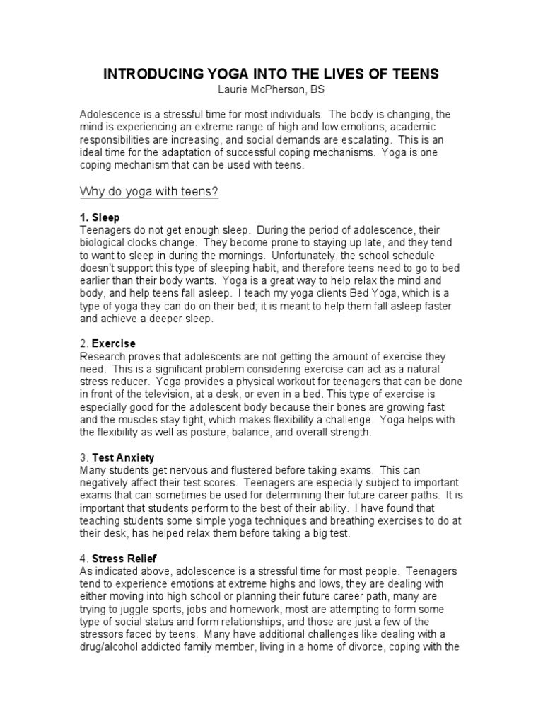 Introducing Yoga Into The Lives of Teens | PDF | Self-Improvement ...