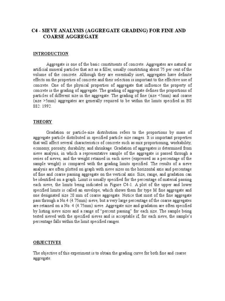 C4 Sieve Analysis Aggregate Grading For Fine and Coarse Aggregate | PDF ...