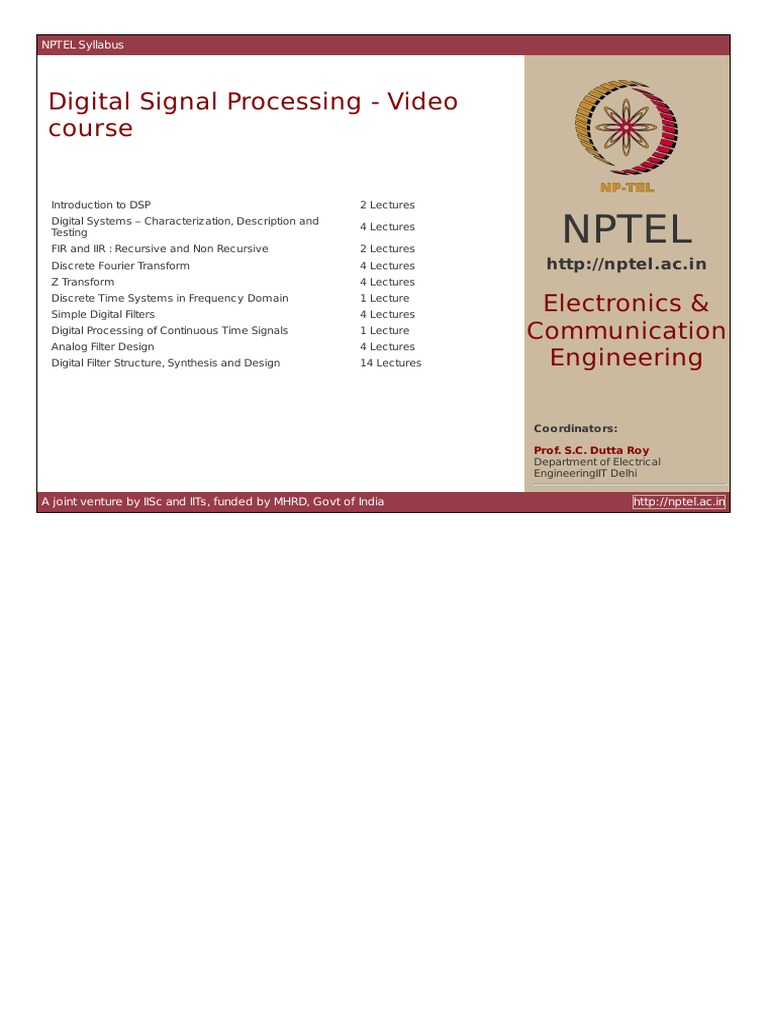 Nptel Digital Signal Processing Video Course PDF
