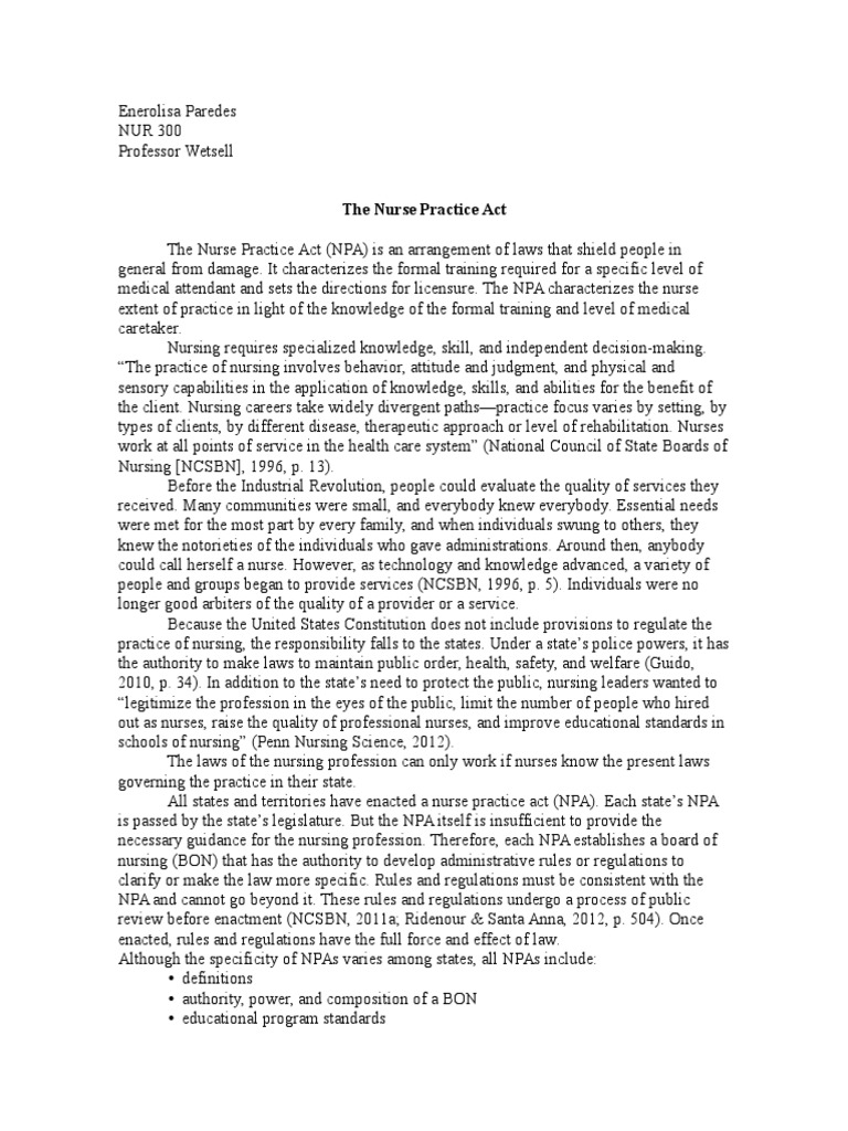 Nurse Practice Act Research Paper