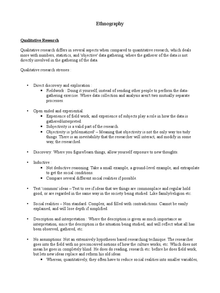 Ethnography - Notes | PDF | Field Research | Ethnography
