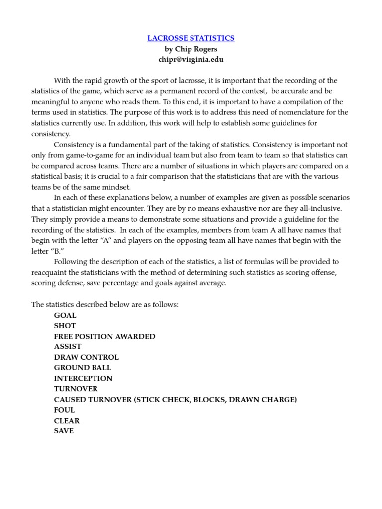 Lacrosse Stats PDF Rules American Football