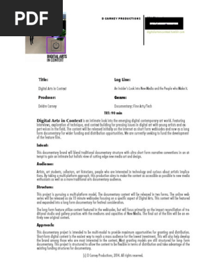 Sample One Pager for Documentary Production Proposal