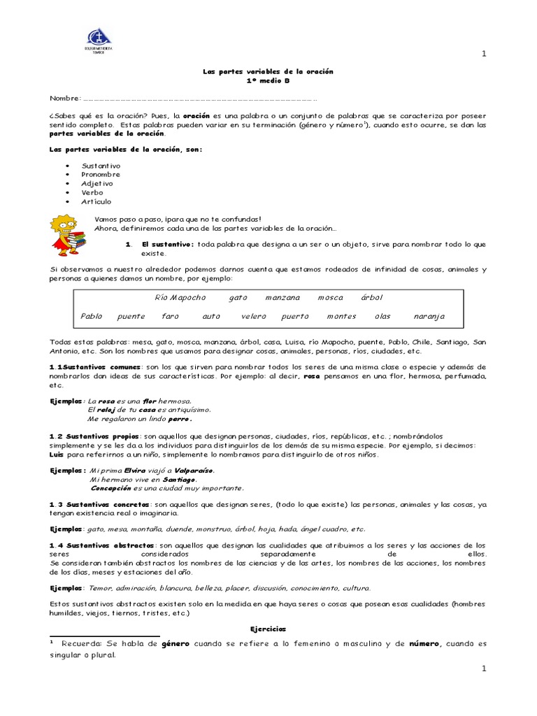 Partes Variables de La Oración | Verbo | Adjetivo