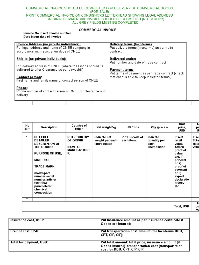 Commercial Invoice Completion Guide | PDF | Trade | Business