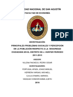 Principales Problemas Sociales y Percepción de La Población Respecto A La Seguridad Ciudadana en El Distrito de J. Hunter Periodo 2011-2015
