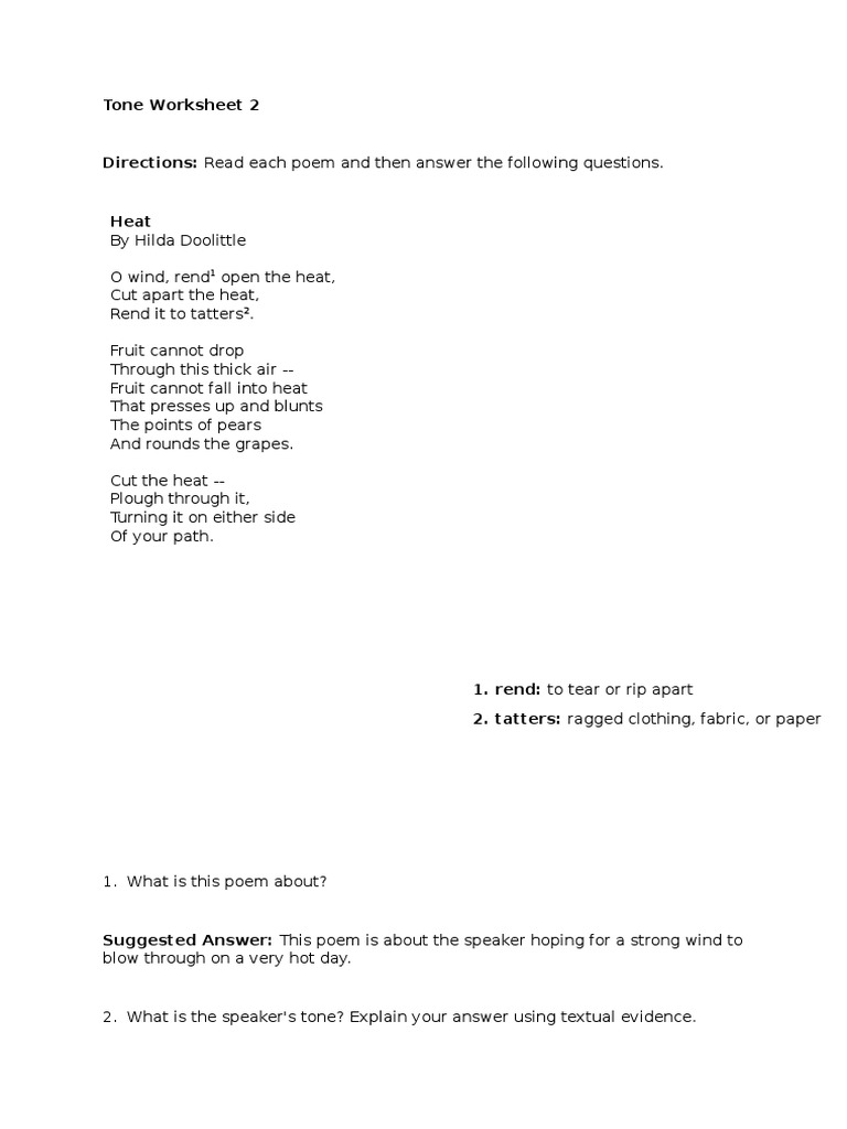 Tone Worksheet 2 MS | PDF | Art | Poetry