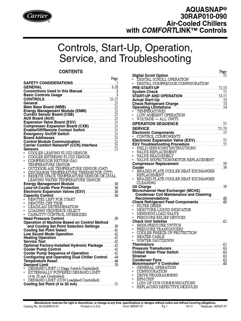 30rap3t Chiller Carrier PDF Heat Exchanger Menu
