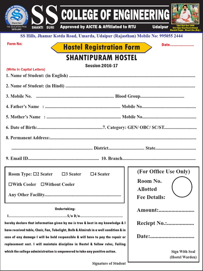 Hostel Registration Form Template | PDF | Business