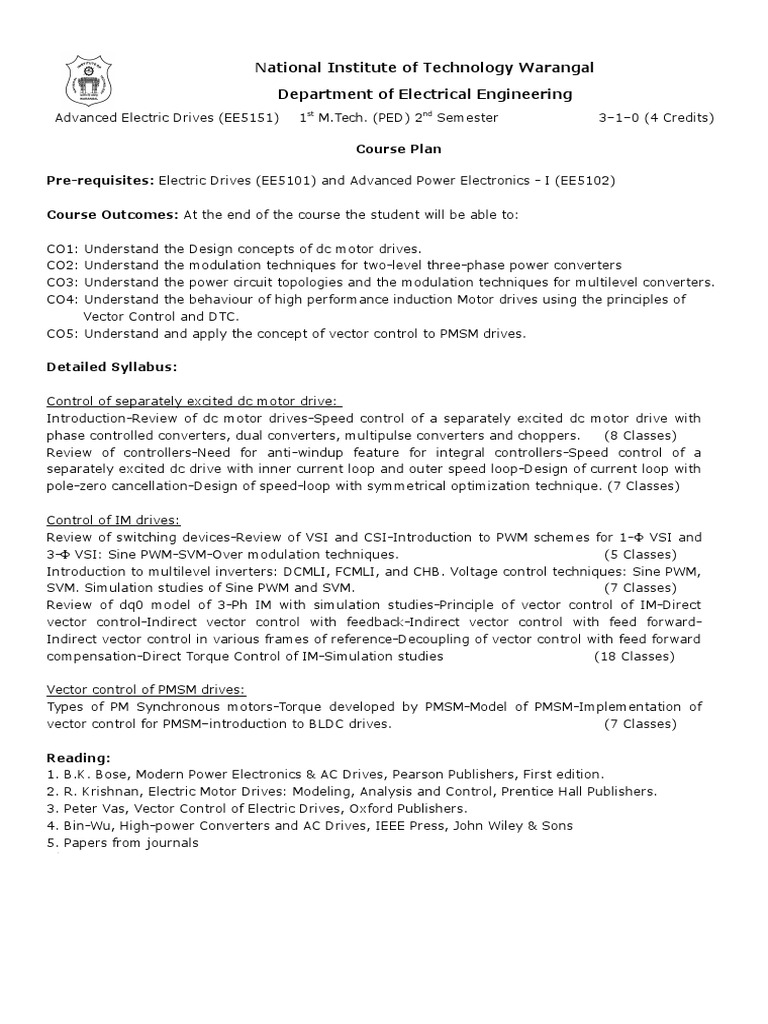 National Institute of Technology Warangal Department of Electrical ...