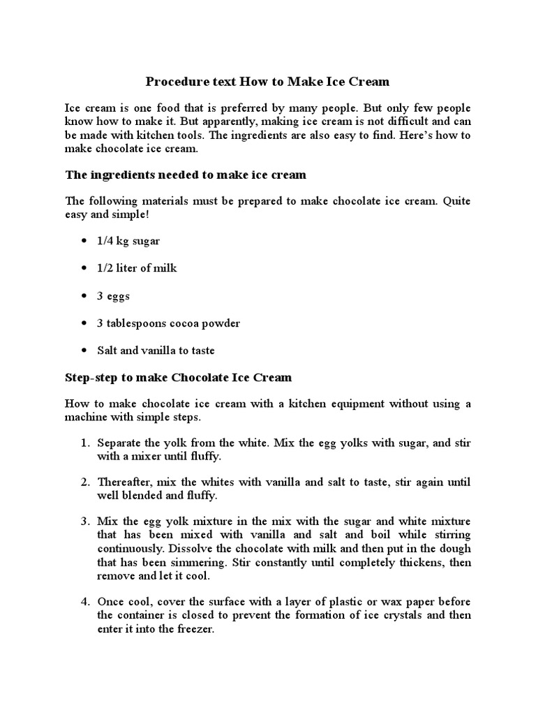 Procedure Text How To Make Ice Cream | PDF | Ice Cream | Vanilla