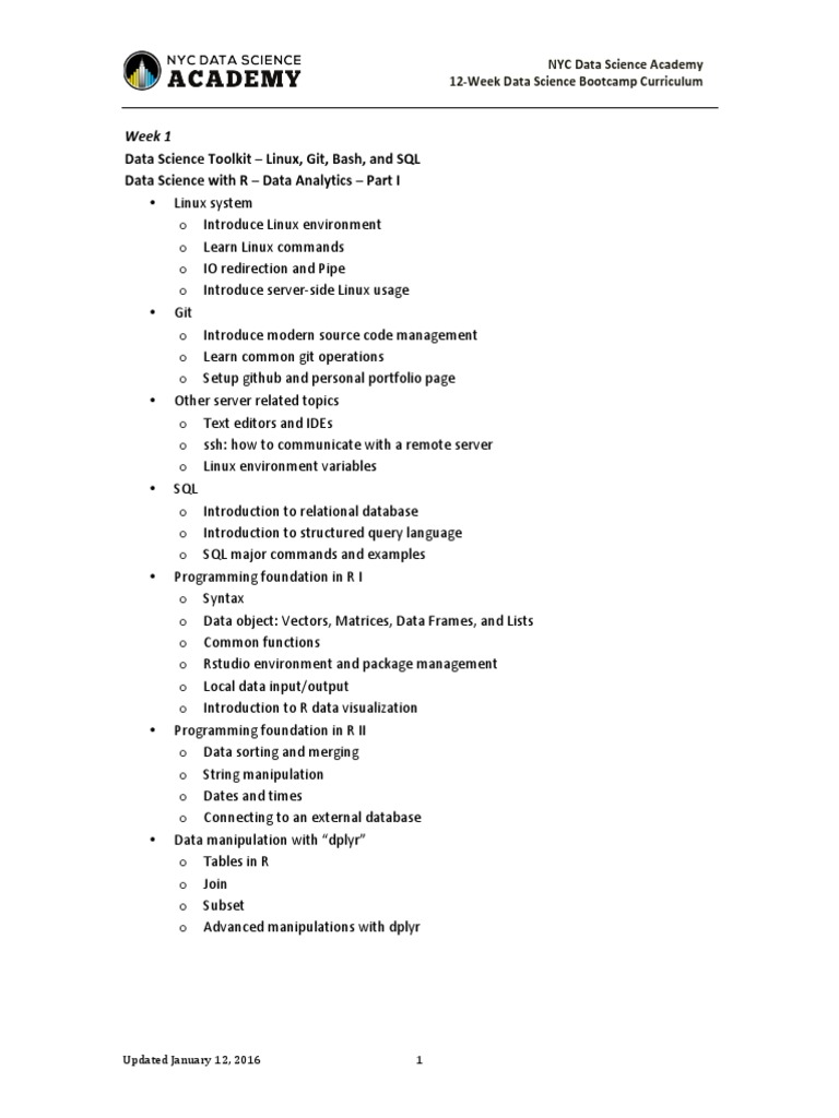 12-Week Data Science Bootcamp Syllabus | PDF | Apache Hadoop ...