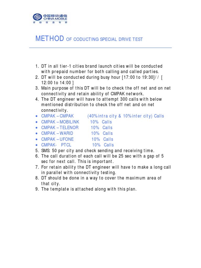 Method of Coducting Special Drive Test | PDF | Business