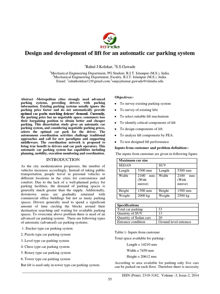 Hydraulic Car Parking PDF PDF Elevator Transmission (Mechanics)