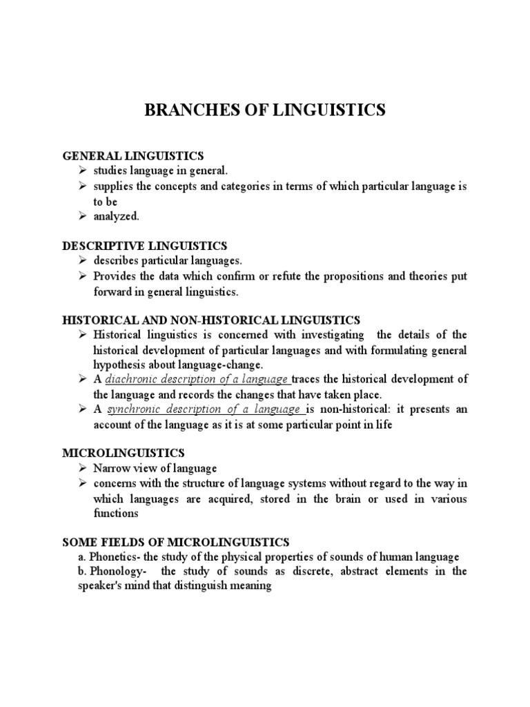 Overview of Linguistics Branches | PDF | Linguistics | Cybernetics