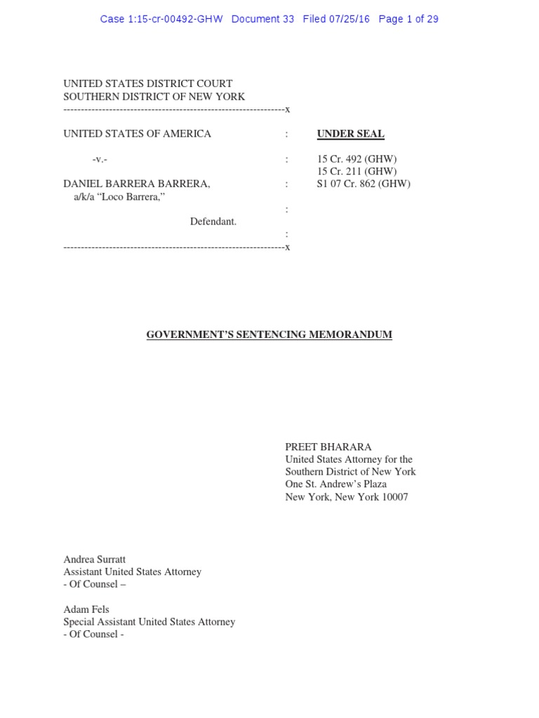 Danile Barrera Barrera, El Loco Gov Sentencing Memo | PDF | United ...