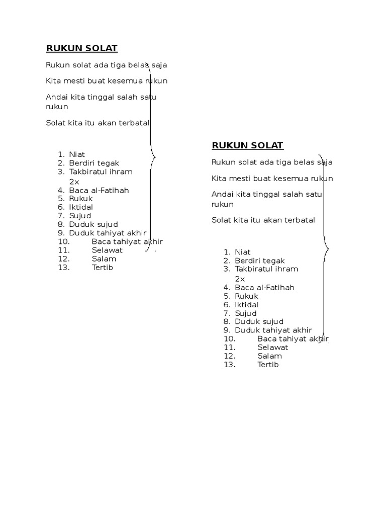 13 Rukun Solat yang Wajib Diketahui | PDF
