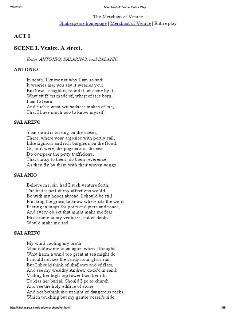 The Merchant of Venice: Full Text | PDF | The Merchant Of Venice | Shylock
