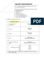 FIND EQUIVALENT MASSES OF ELEMENTS AND COMPOUNDS