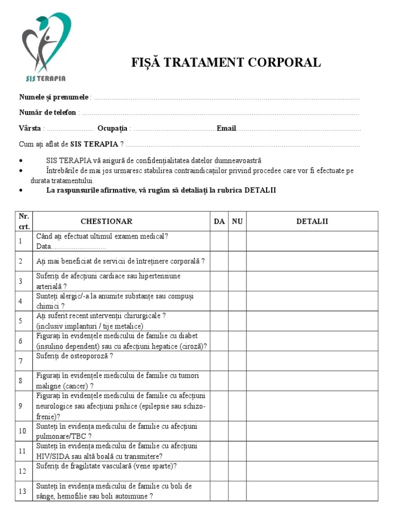 Fisa Tratament Corporal | PDF