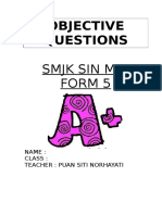 Objective Questions: SMJK Sin Min Form 5