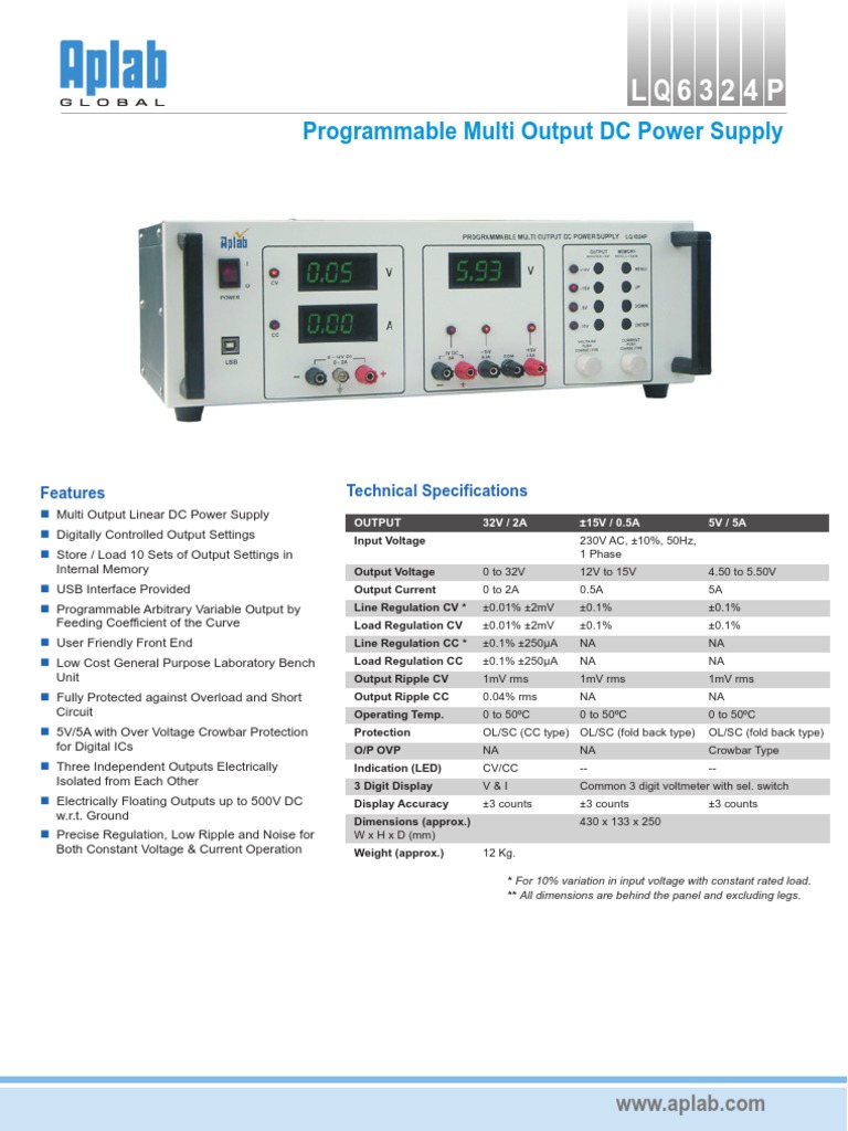 APLab Programmable Multi Output DC Power Supply PDF Power Supply