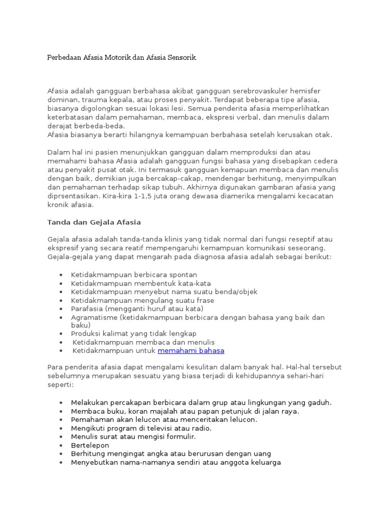 Perbedaan Afasia Motorik Dan Afasia PDF