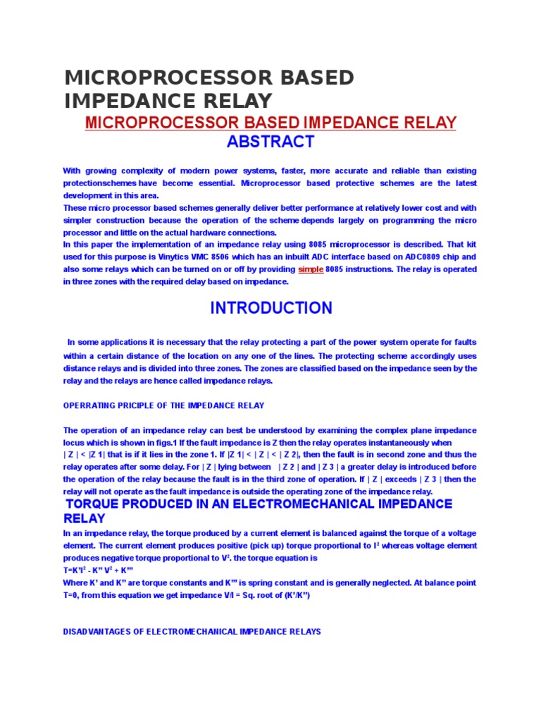 Microprocessor Based Impedance Relay PDF Analog To Digital