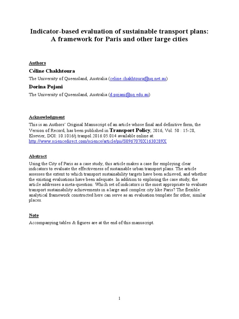 IndicatorBased Evaluation of Sustainabl PDF PDF Public Transport