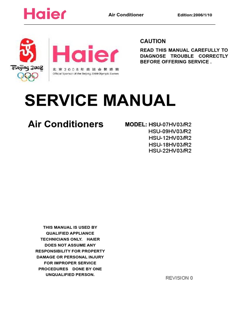 Haier H2sm Ru03 R2 Air Conditioners Owners Manual
