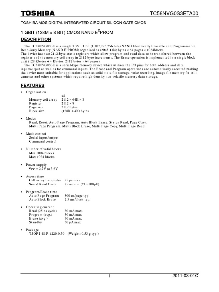 TC58NVG0S3ETA00 Datasheet | PDF | Flash Memory | Data Buffer