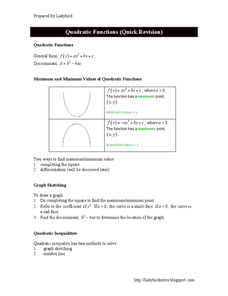 Short Quadratic Function | PDF