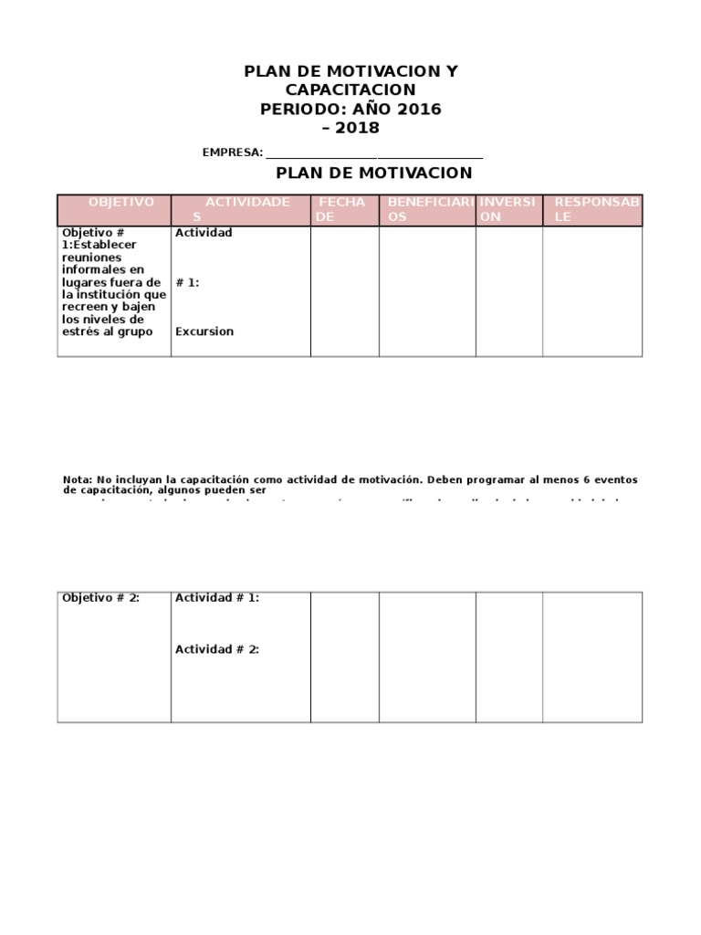 Plan de Motivación y Capacitación 2016-2018 | PDF | El comercio ...