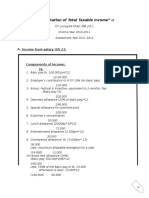 "Computation of Total Taxable Income": A. Income From Salary U/S 21