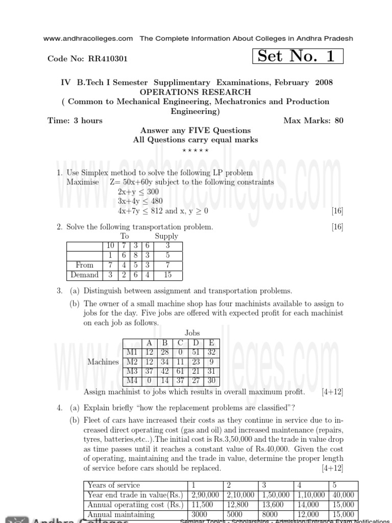Operations Research Exam Questions | PDF | Inventory | Mining