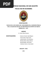 Análisis de La Influencia Del Canon Minero en La Inversión Pública y en La Calidad de Vida de Los Habitantes Del Distrito de Tiabaya Periodo 2011 - 2015 