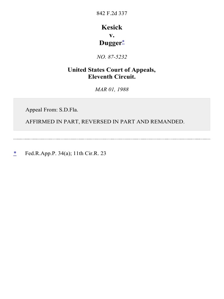 Kesick v. Dugger, 842 F.2d 337, 11th Cir. (1988) PDF