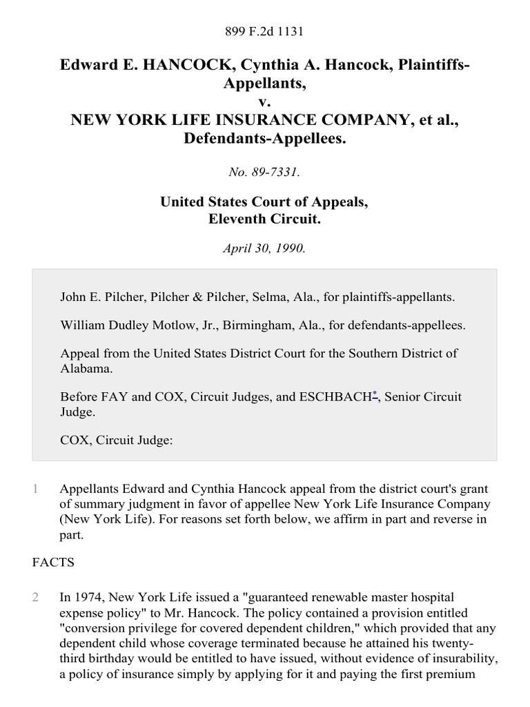 Edward E. Hancock, Cynthia A. Hancock v. New York Life Insurance