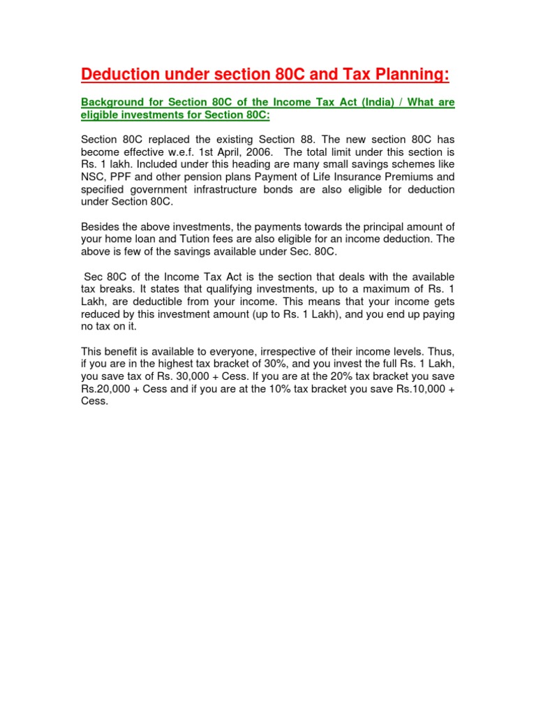 Section 80C Tax Deductions Explained | PDF