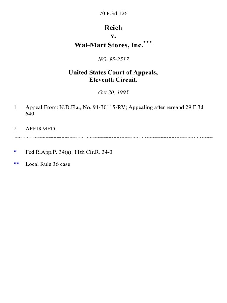 Reich v. WalMart Stores, Inc., 70 F.3d 126, 11th Cir. (1995) PDF