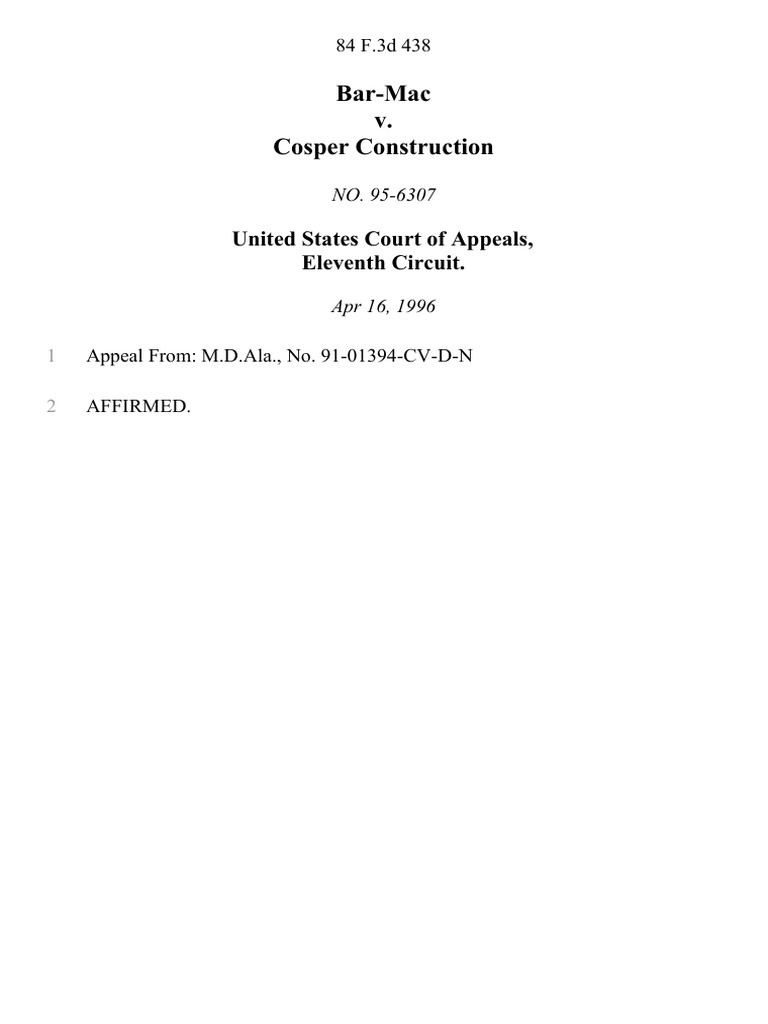 Bar-Mac v. Cosper Construction, 84 F.3d 438, 11th Cir. (1996) | PDF