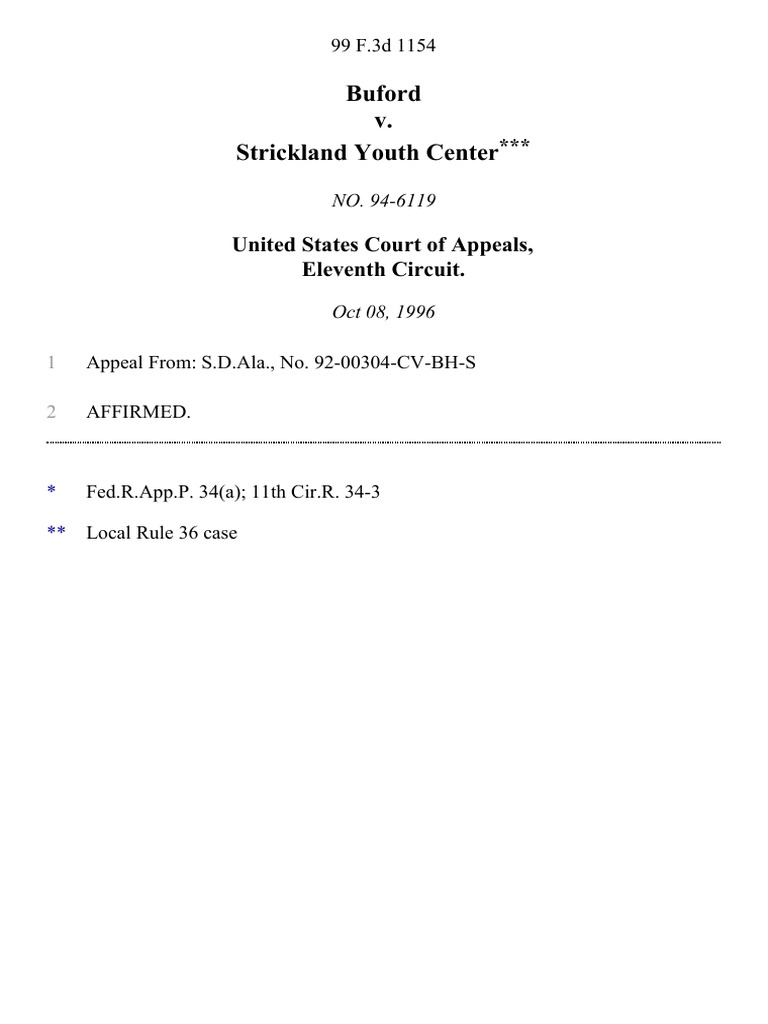Buford v. Strickland Youth Center, 99 F.3d 1154, 11th Cir. (1996) PDF