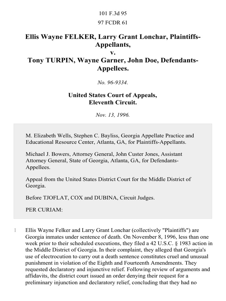Ellis Wayne Felker, Larry Grant Lonchar v. Tony Turpin, Wayne Garner