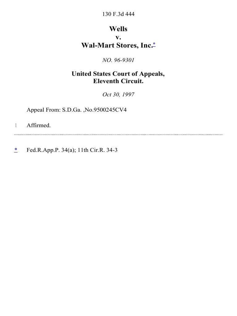 Wells v. Wal-Mart Stores, Inc., 130 F.3d 444, 11th Cir. (1997) | PDF