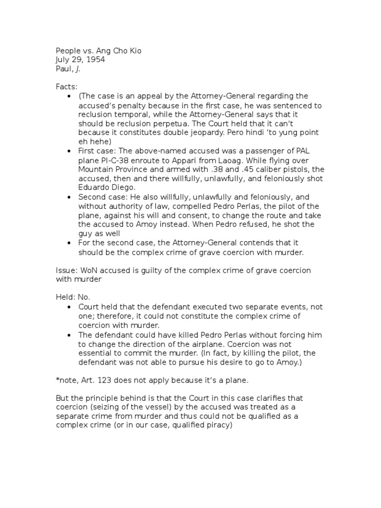 People vs. Ang Cho Kio: Appeal Ruling | PDF